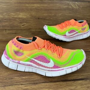 Nike Free 5.0 Flyknit Neon Running Shoes Women’s Size 6.5 Athletic Sneakers